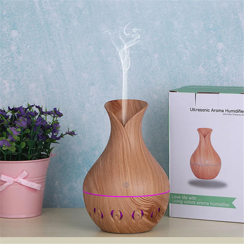 130ml Wood Grain Aromatherapy Diffuser with 7-Color LED Light