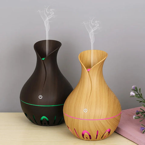 USB Wood Grain Mini Humidifier, 130ml Aromatherapy Diffuser with LED